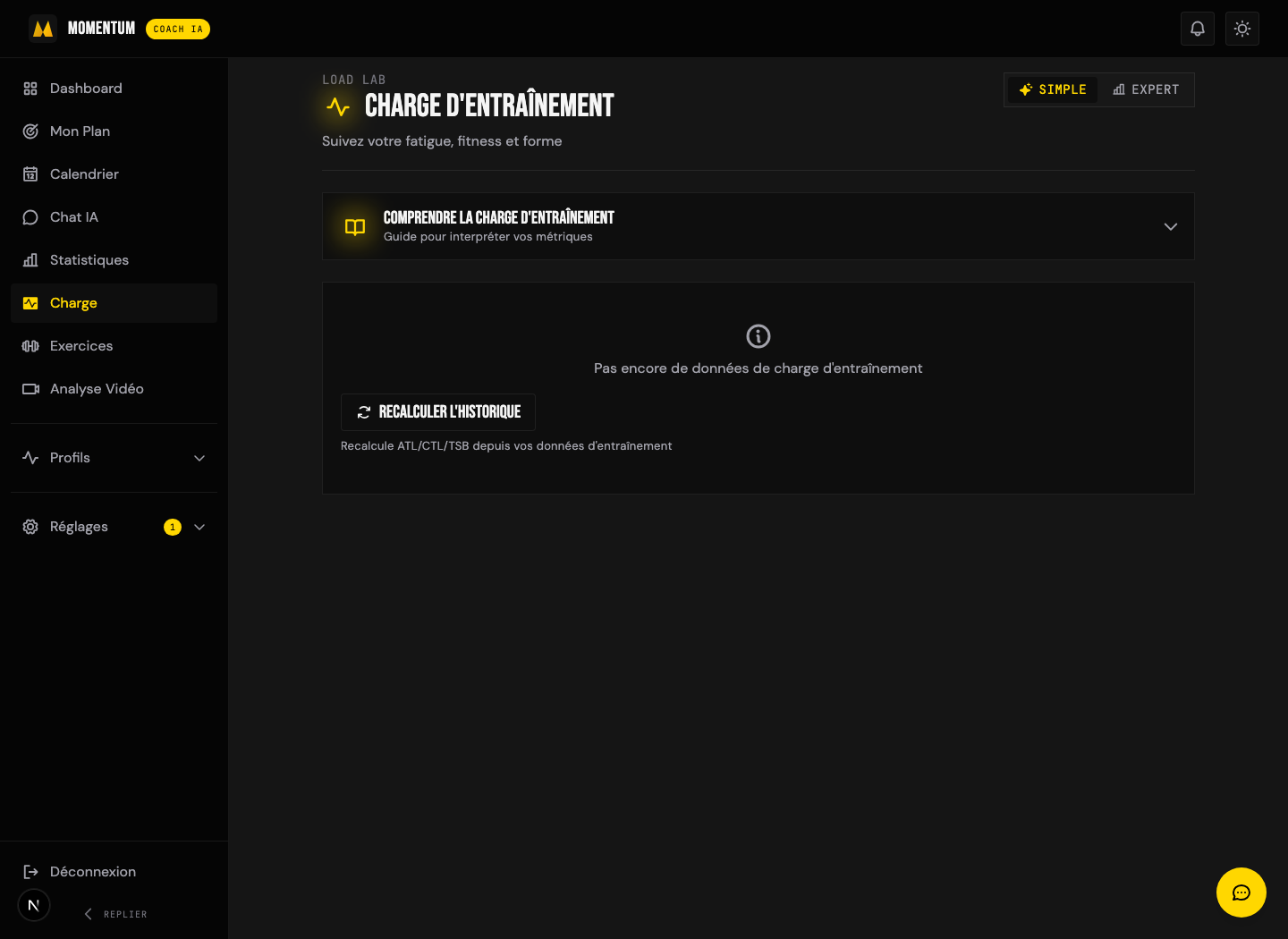 Tableau de charge d'entraînement Momentum